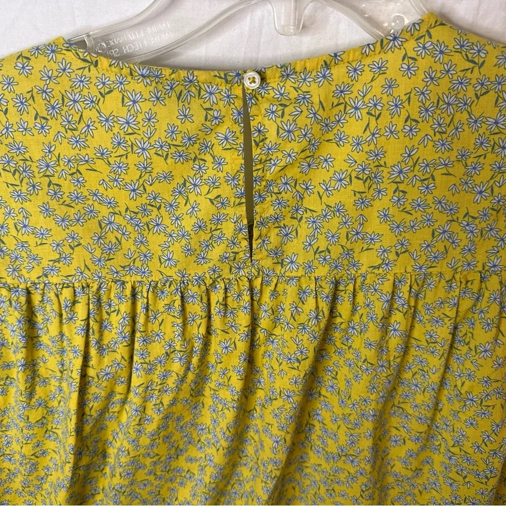 J.Crew XL Yellow Floral Smocked Top Ruffle Sleeve Peplum Blouse - Picture 7 of 7